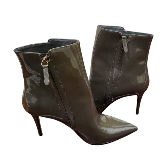 J. Crew Women size 8.5 Khaki Patent Leather Shoe High-Heel Ankle Boot AE854 - Picture 6 of 12